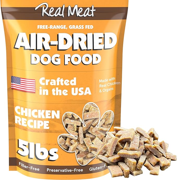 Real Meat Air Dried Dog Food w/Real USA Chicken - 5lb Bag of Grain-Free Real Meat Dog Food Sourced from Free-Range, Cage-Free Chicken - Digestible, All Natural, High Protein Chicken