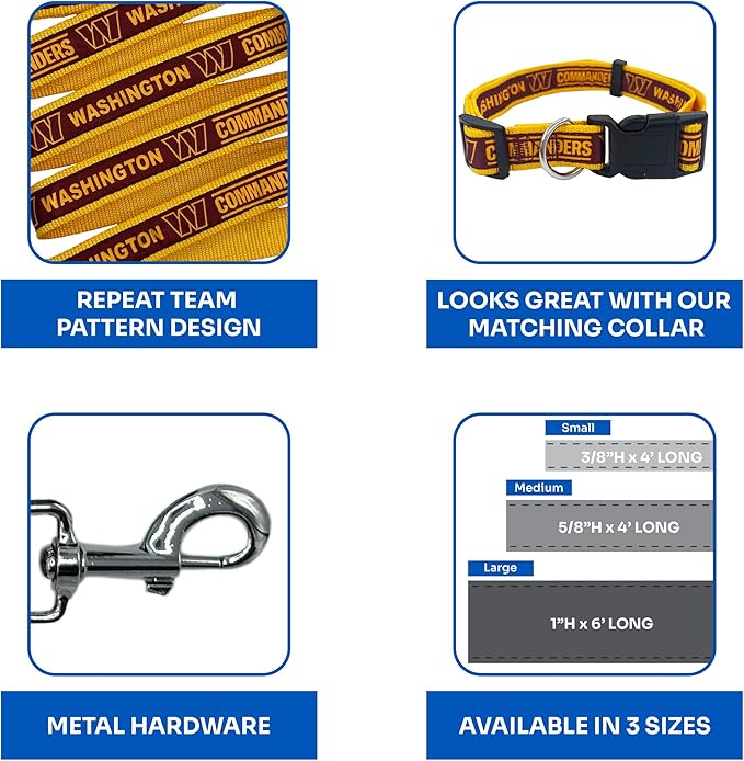 NFL PET Leash Washington Commanders Dog Leash, Large Football Team Leash for Dogs & Cats. A Shiny & Colorful Cat Leash & Dog Leash Licensed by The NFL