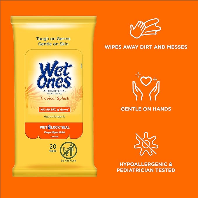 Wet Ones Mixed 13 Piece Bundle of Human & Pet Wet Wipes, Tropical Splash Scent| 10 Pk Antibacterial Wipes, 20 Ct Plus 3 Cannisters for Pets Deodorizing Multi-Purpose Dog Wipes 50ct