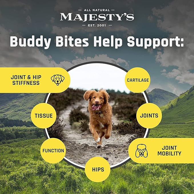 Majesty's Grain-Free Buddy Bites Hip and Joint Wafers for Medium / Large Dogs - Superior Support Supplement - Carob and Sweet Potato Flavored - 56 Count (Up To 8 Week Supply)