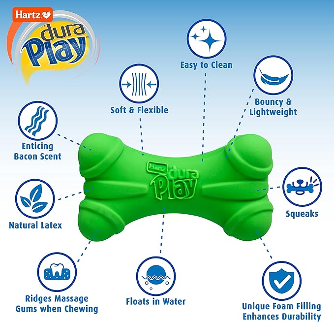 Hartz DuraPlay Bone Squeaky Latex Dog Toy for Small breeds, 3 Pack