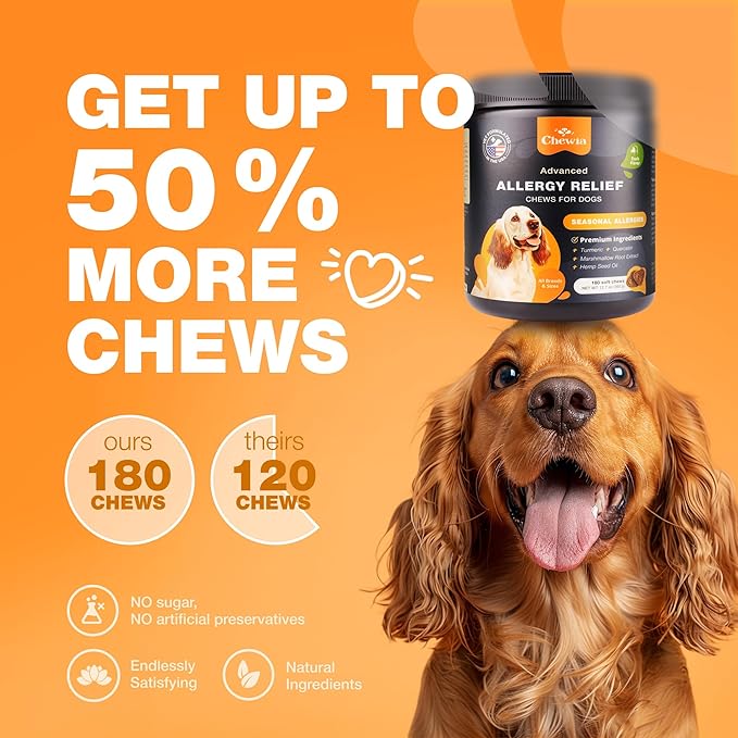 Dog Allergy Relief Chews - Itch Relief for Dogs - Dog Allergy Chews - US Formulated Dog Itching Skin Relief with Salmon Oil - Anti Itch, Immune Health, Seasonal Allergies & Hot Spots Support Treats