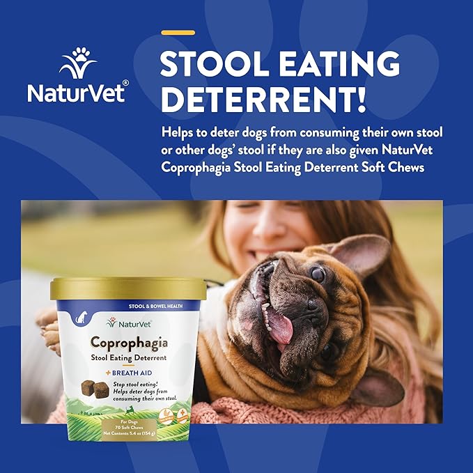 NaturVet – Coprophagia Stool Eating Deterrent Plus Breath Aid – Deters Dogs from Consuming Stool – Enhanced with Breath Freshener, Enzymes & Probiotics – 70 Soft Chews