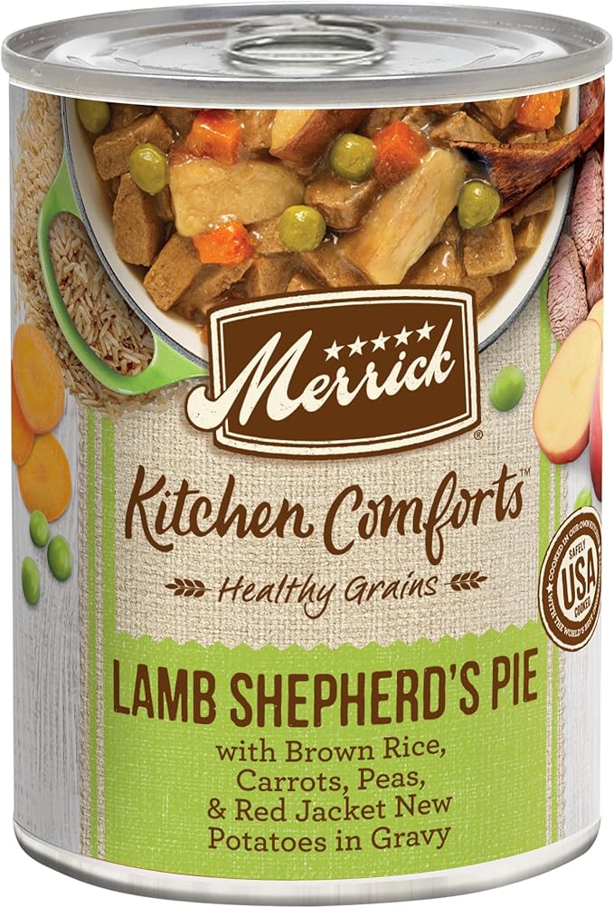 Merrick Kitchen Comforts Healthy Natural Canned Adult Dog Food with Gravy, Shepherd’s Pie with Lamb and Rice - (Pack of 12) 12.7 oz. Cans