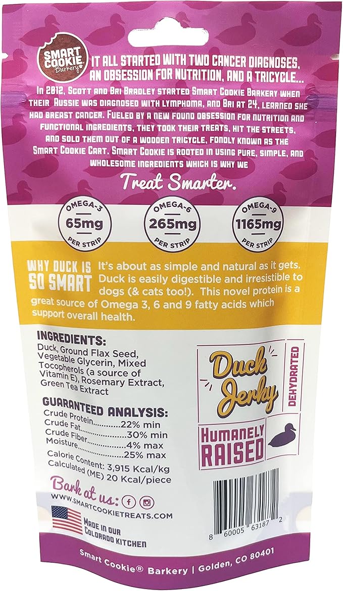 Duck Jerky Dog Treats with Flax Seed, Omega Oils- Hypoallergenic Strips for Dogs and Puppies with Allergies, Sensitive Stomachs - Dehydrated, Grain Free, Made in USA - 3oz Bag, Pack of 3