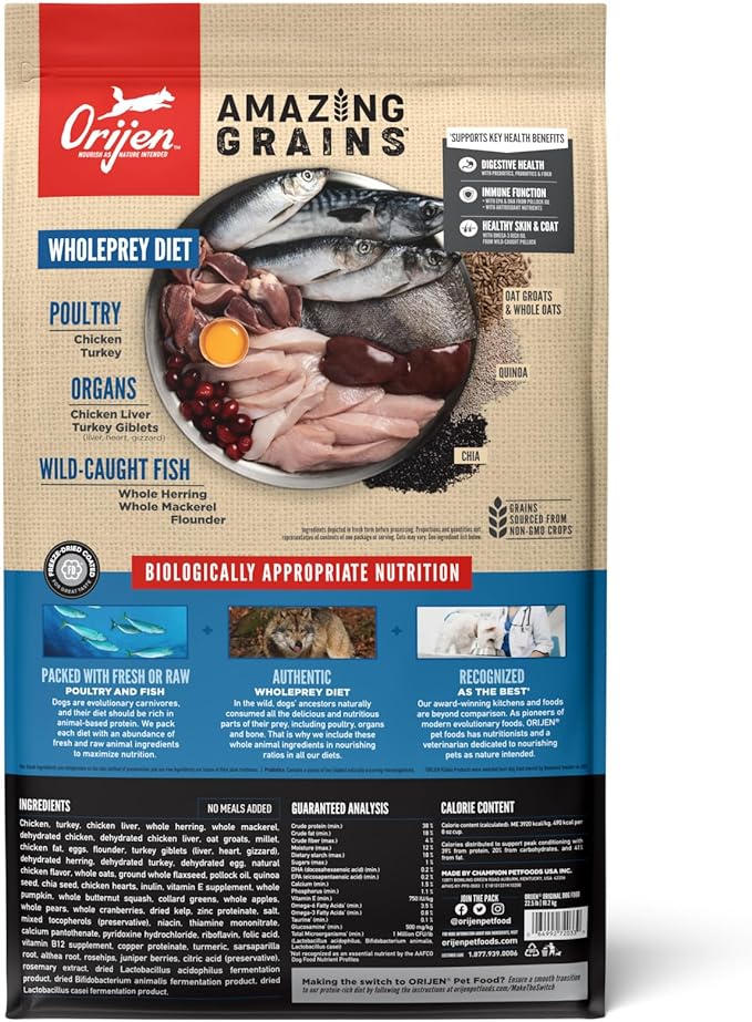 ORIJEN AMAZING GRAINS Original Dry Dog Food, High Protein Dog Food, Fresh or Raw Ingredients