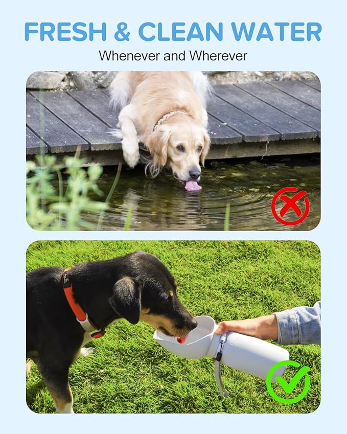 Dog Water Bottle,Leak Proof Portable Travel Pet Water Bottle, Foldable Lightweight Dog Water Dispenser Drinking Bowl for Dogs,Puppy,Pets, On The Go for Outdoor Walking,Hiking,Travel (19oz)