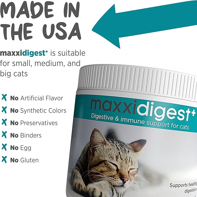 maxxidigest+ Probiotics, Prebiotics and Digestive Enzymes - Digestive and Immune Support Supplement for Cats – 3.2 oz