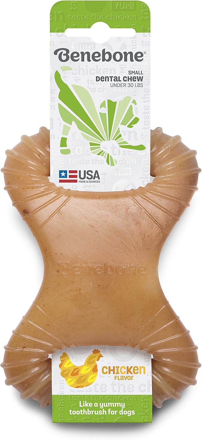 Benebone Dental Durable Dog Chew Toy for Aggressive Chewers, Real Chicken, Made in USA, Small