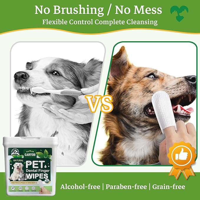 Pet Teeth Cleansing Finger Wipes for Dogs and Cats, Disposable No-Rinse Dog Finger Toothbrush Oral Cleansing Wipes, Reduces Plaque and Freshens Breath Dog Cat Dental Care Finger Wipes, 50 Counts