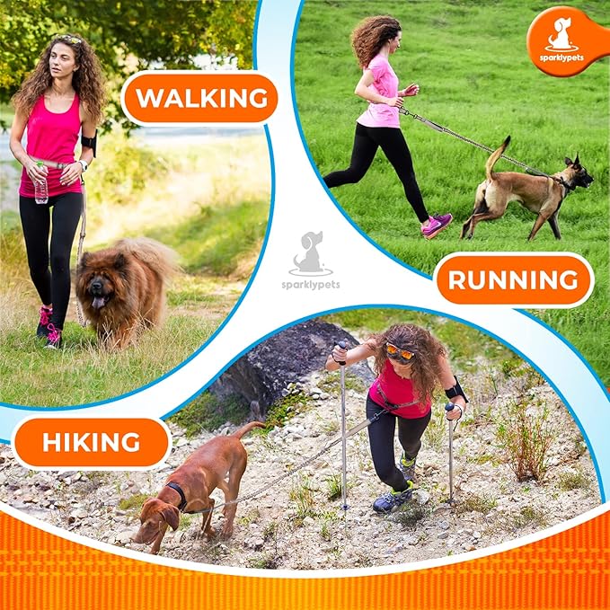 SparklyPets Hands Free Dog Leash with Reflective Stitches – Waist Leash for Dog Walking, Training & Jogging – Running Leash Hands Free for Medium & Large Dogs