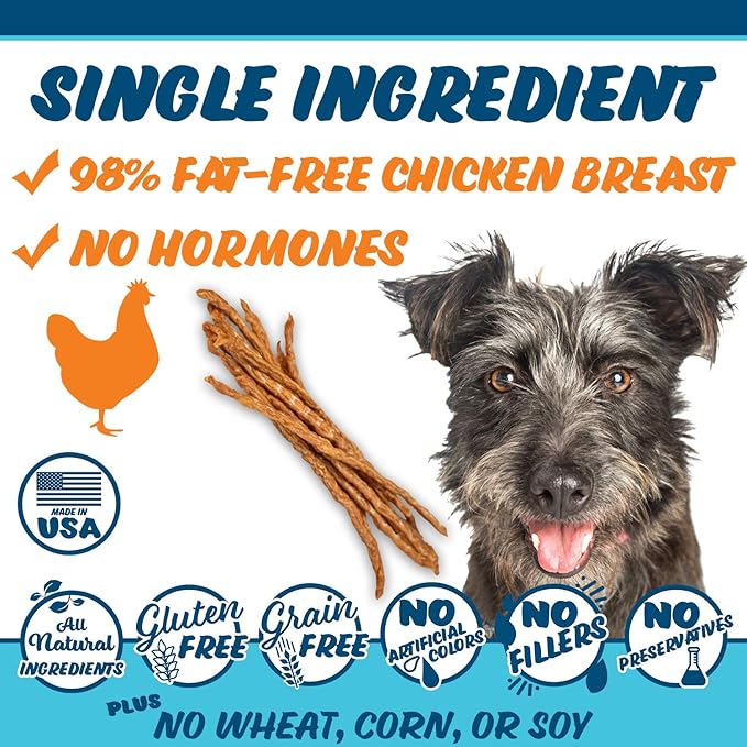Chicken Jerky Sticks Crunchy Dog Treats Made in The USA Single Ingredient for Small to Large Dogs 75 Count 8oz