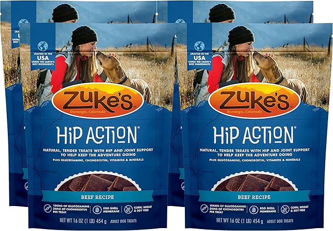 Zuke's Hip Action Hip & Joint Natural Dog Treats Crafted in The USA 16 Ounce (Pack of 4)