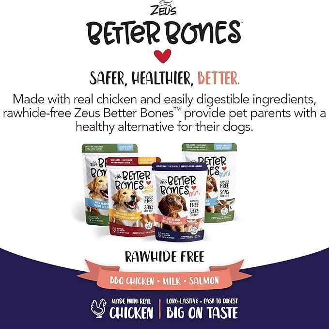 ZEUS Better Bones Twists Dog Treats, Milk and Chicken Twists 10 Pack - Rawhide Free Healthy Dog Treats