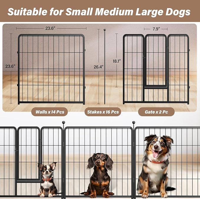HealSmart Dog Playpen Indoor, Puppy Playpen Indoor for Yard, Camping, 32" Height 16 Panels Heavy Duty Dog Pen for Small/Medium Dogs, Black
