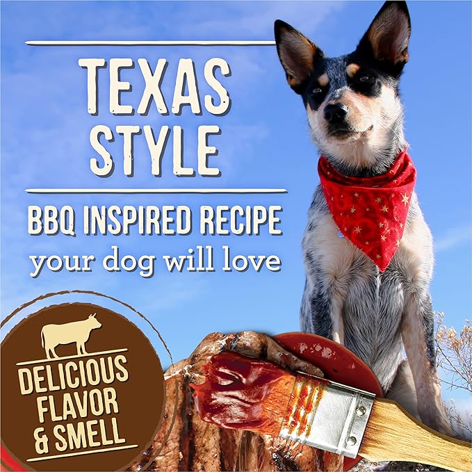 Merrick Dog Jerky, Slow Cooked BBQ Beef Dog Treats, Texas Style Glazed Jerky Strips, Beef Jerky Dog Treats - 10 oz. Pouch