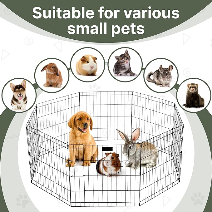 Premium Dog playpen - Foldable Metal Pet Playpen with 8 24x24In Panels, Dog Exercise Pen with Door, Dog Play Pen Indoor/Outdoor, Puppy Playpen 61x24 Inches, X pens for Dogs, Black