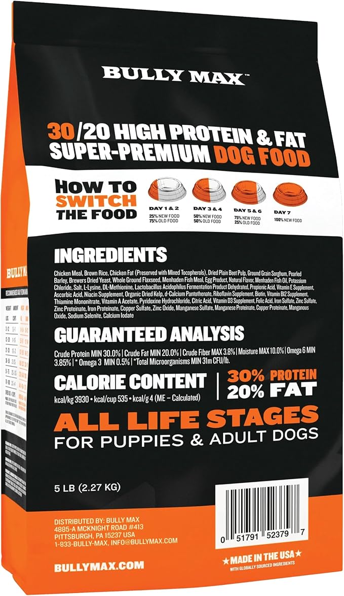 Bully Max High Performance Premium Dry Dog Food for All Ages - High Protein Natural Puppy Food for Small & Large Breed Puppies & Adult Dogs, 15 lb Bag