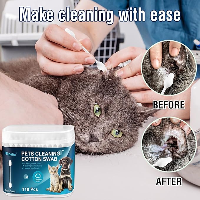 Cotton Swab for Pets, 110 pcs Dog Ear Cleaner Buds, Safety Dog Ear Infection Treatment, Specially Designed Cotton Sticks for Puppy and Kitten Ear Care