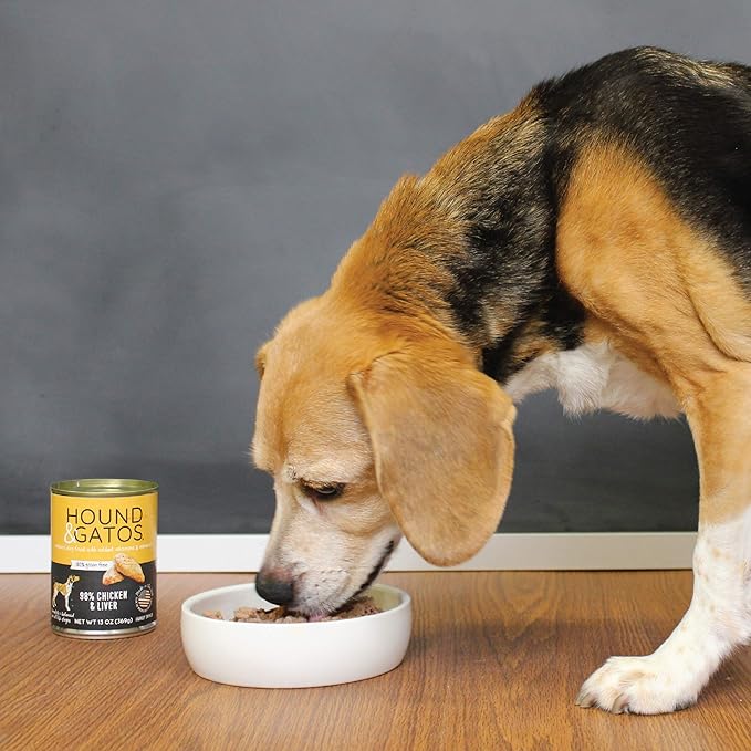 Hound & Gatos Wet Dog Food, 98% Chicken & Liver, case of 12, 13 oz cans