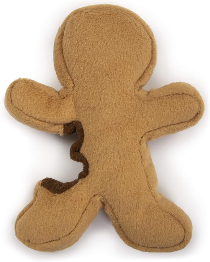 goDog Christmas Gingerbread Man Squeaky Plush Dog Toy, Chew Guard Technology - Brown, Small