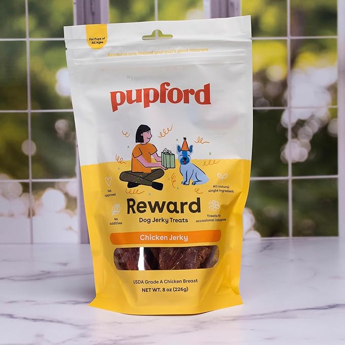 Pupford Chicken Jerky Treats for Dogs for Large & Small Dogs of All Ages | Made in USA, 100% Real Meat & No Fillers | Dogs Love These Tasty Dog Snacks (Chicken 8 oz)