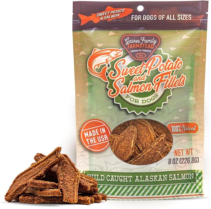 Gaines Family Farmstead Sweet Potato & Salmon Fillets for Dogs, All-Natural, Grain-Free, Healthy Dog Treats for All Ages & Breeds, Made in USA, 8 oz