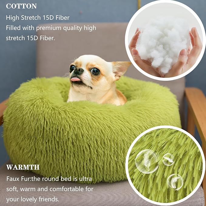 Small Dog Bed Calming Dogs Bed for Small Dogs Anti-Anxiety Puppy Bed Machine Washable Fluffy Luxury Anti-Slip Waterproof Mute Base Warming Cozy Soft Pet Round Bed