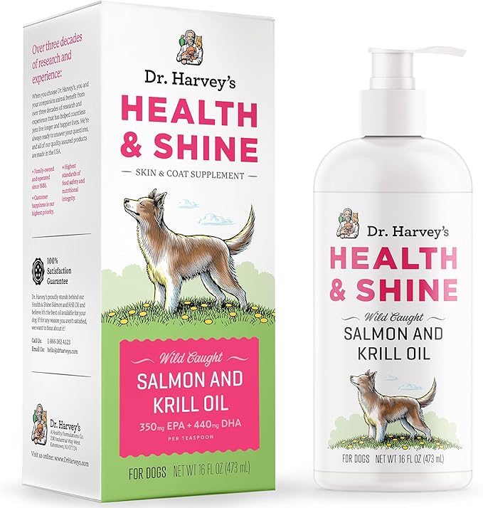 Dr. Harvey's Health & Shine Salmon and Krill Fish Oil for Dogs- Supports Healthy Heart, Brain, and Eyes (16 FL OZ)