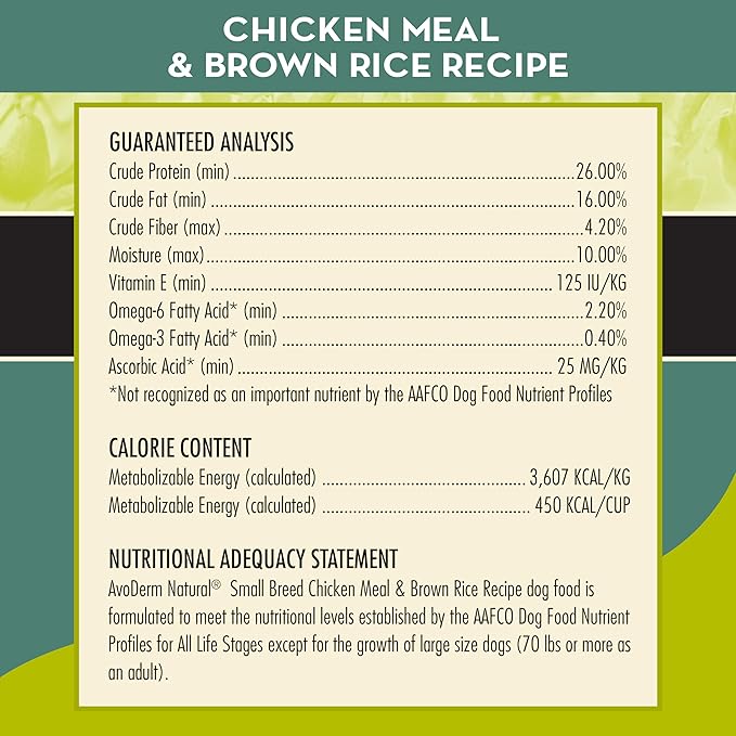AvoDerm Small Breed Dog Chicken Meal and Brown Rice Formula, 7lb bag