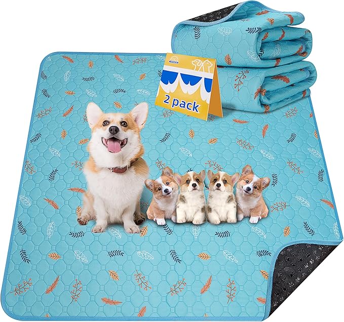 2-Pack Extra Large Reusable Dog Mat for Floor, Dog Playpen, Non-Slip Waterproof Dog Pee Pad, Super Absorbent Washable Pee Pads for Dogs, Pet Whelping Pads, Crate (36" x 41", Sky Blue)