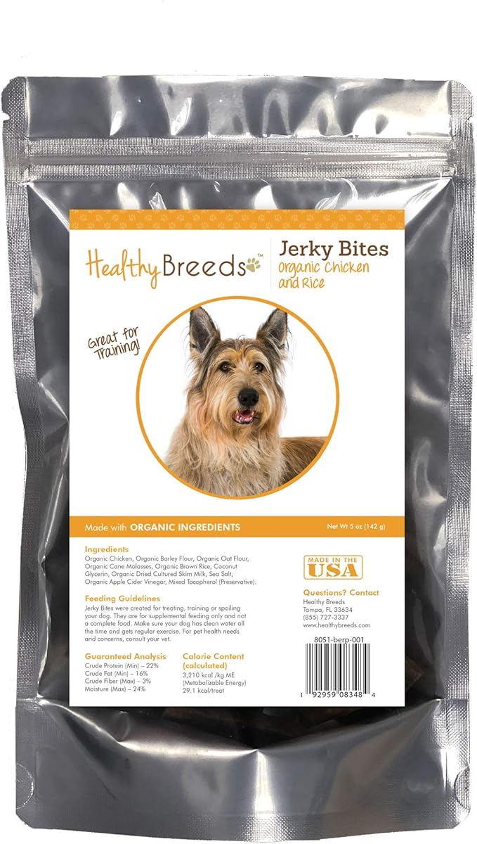 Healthy Breeds Berger Picard Jerky Bites Chicken & Rice Recipe Dog Treats 5 oz