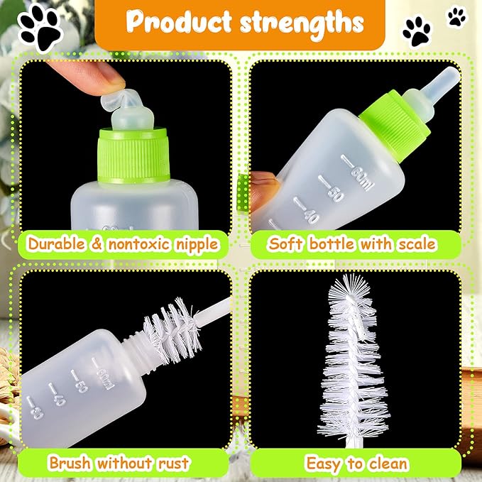 16 Pieces Pet Feeding Bottle Kit Kitten Bottles Kitten Milk Replacer Puppy Milk Feeder with Replacement Nipples Puppy Feeding Bottles for Newborn Small Animals Nursing Supplies (Yellow, Green)