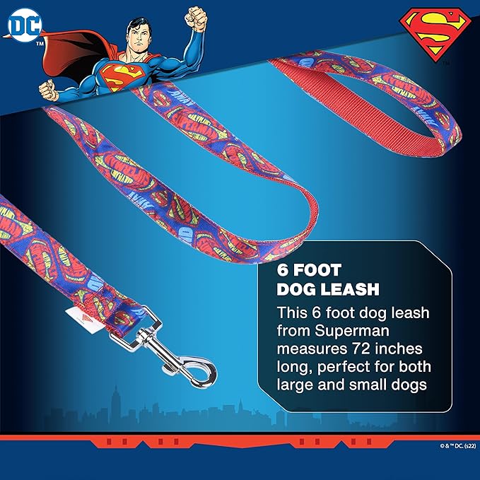 DC Comics Superman 4 Foot Dog Leash (48 inch) | Cute Red and Blue Dog Leash Easily Attaches to Any Dog Collar or Harness | Superman 4 Ft Dog Leash for Dog Walks