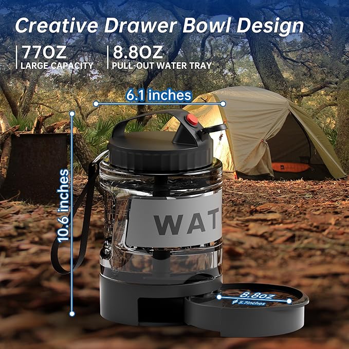 77oz Dog Water Bottle,Dog Camping Essentials Large Dog Water Bowl Dispenser with Pull-Out Drinking Bowl,Portable Travel Water for Dog, Dog Beach Accessories,Camping with Dogs Must Haves,Bpa Free