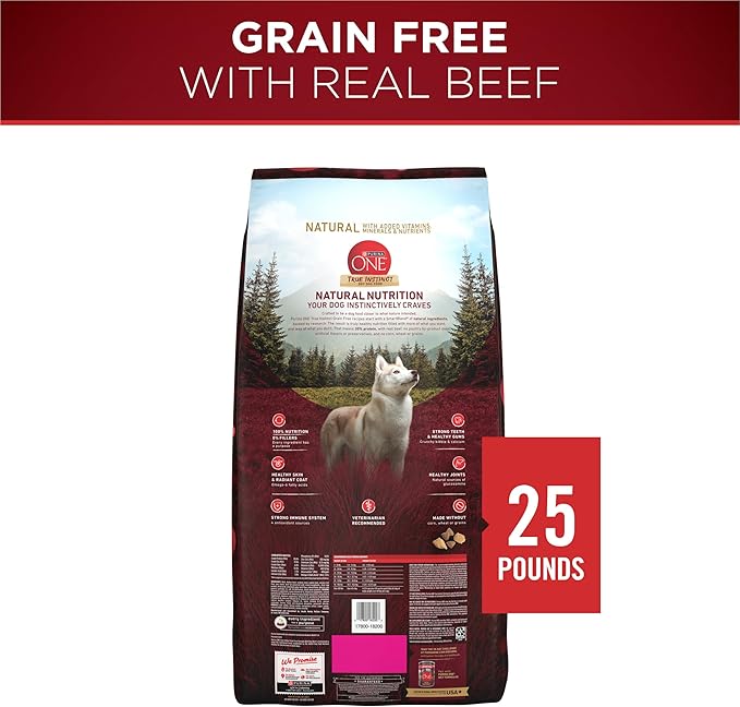 Purina ONE Grain Free Natural Dry Dog Food, True Instinct With Real Beef - 25 lb. Bag