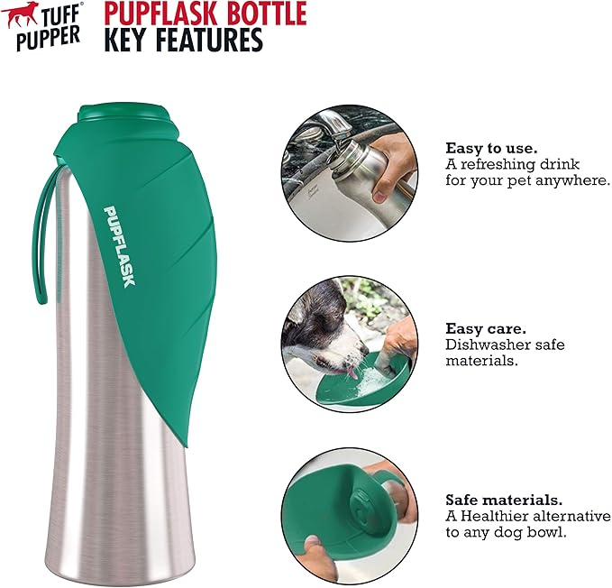 PupFlask Large Dog Water Bottle | 27 or 40 OZ Stainless Steel | Convenient Dog Water Dispenser | Puppy Travel Water Bowl | Portable Pet Water Bottle | Leak Proof Bottle Perfect Size For All Dog Breeds