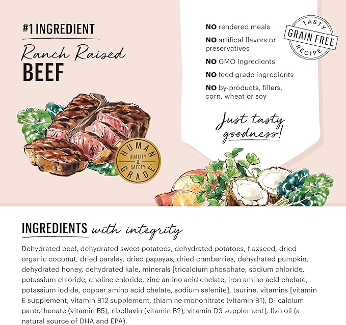 The Honest Kitchen Human Grade Dehydrated Grain Free Dog Food – Complete Meal or Dog Food Topper – Beef 10 lb (makes 40 lbs)