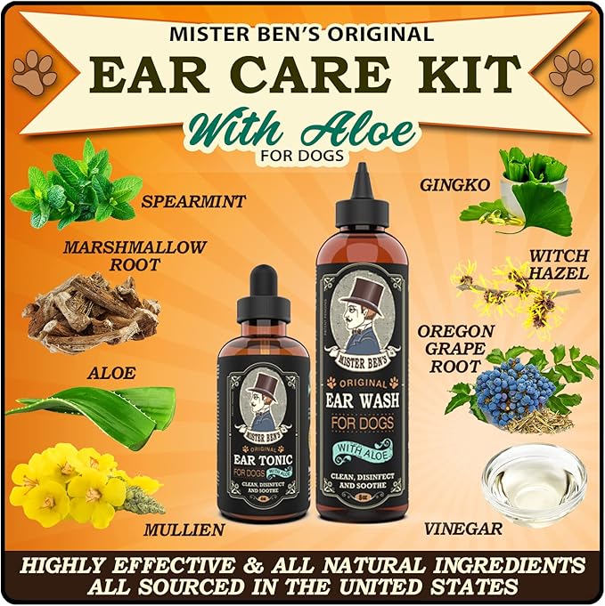 MISTER BEN'S Original Ear Cleaner for Dogs Care Kit - Includes Tonic & Wash