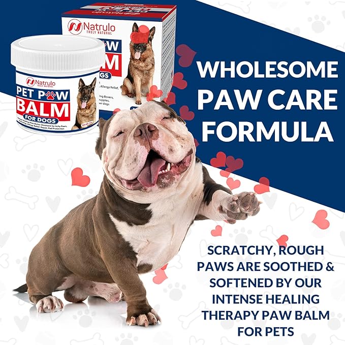 Natrulo Pet Paw Balm for Dog - Natural Healing Ointment for Itchy Paws, Grooming, Allergy Relief, Repair, Pad Protection – Soothing Unscented Shea Butter Moisturizer for Itching, Dryness, Licking 2oz