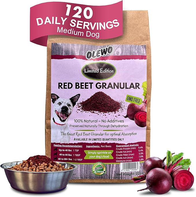 Olewo Red Beets for Dogs Granular – Natural Anti Itch for Dogs, Dog Food Topper, Immune, Cleansing, Skin & Coat Support, Dehydrated Whole Food Dog Multivitamin, Fiber for Dogs, 22 oz