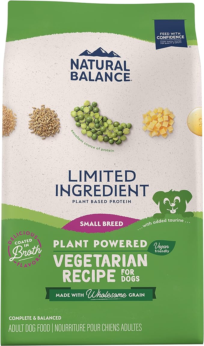 Natural Balance Limited Ingredient Small Breed Adult Dry Dog Food with Vegan Plant Based Protein and Healthy Grains, Vegetarian Recipe, 12 Pound (Pack of 1)