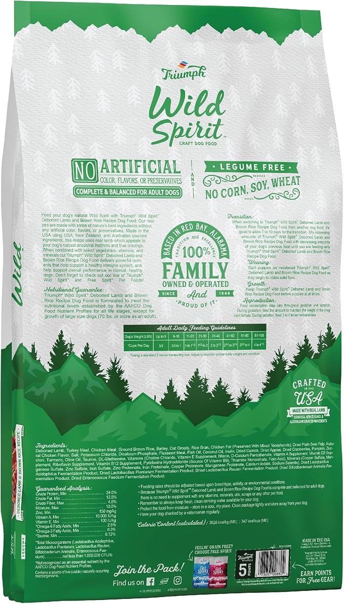 Triumph Wild Spirit Lamb & Brown Rice Recipe Dry Dog Food, 15 LB