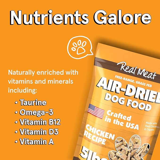 Real Meat Air Dried Dog Food w/Real USA Chicken - 5lb Bag of Grain-Free Real Meat Dog Food Sourced from Free-Range, Cage-Free Chicken - Digestible, All Natural, High Protein Chicken