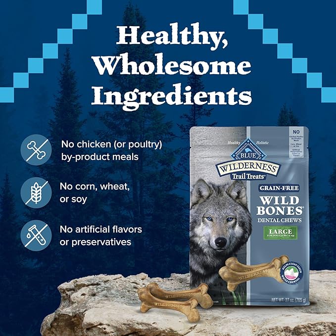 Blue Buffalo Wilderness Wild Bones Grain-Free Dental Chews Dog Treats, Mini, 10-oz Bag