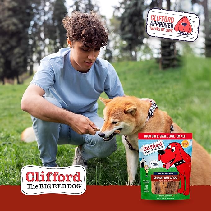Clifford® Crunchy Beef Sticks for Dogs | Healthy Dog Treats Small Dogs, All Breed Sizes | Real Collagen Beef Dog Treats, Grain and Rawhide Free, Natural Dog Treats - Limited Ingredients (24 Count)