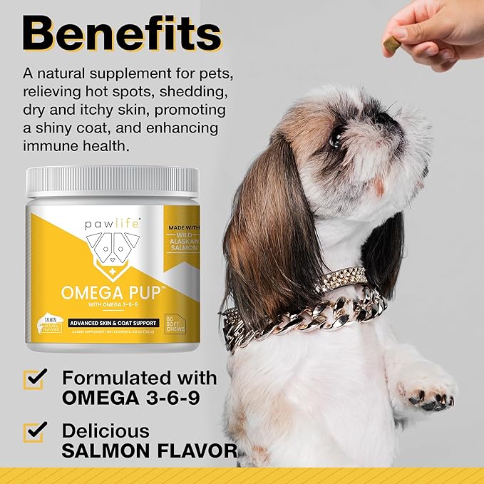 Dog Fish Oil Supplements - 60 Omega 3 Fish Oil Dog Vitamins, Veterinarian Formulated Itching Relief for Dogs, Natural Omega 3 Fish Oil for Dogs, Dog Skin and Coat Supplement (Salmon Flavor)