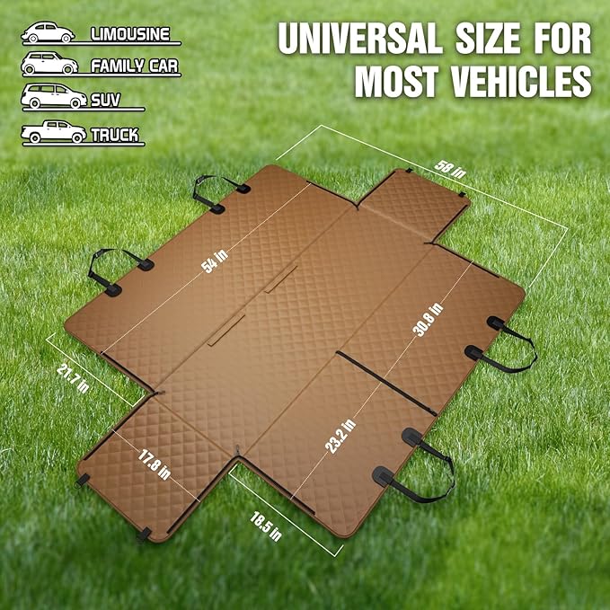 K KNODEL Dog Seat Cover, Waterproof Car Seat Cover for Pets, Pet Seat Cover Dog Hammock, Heavy Duty Scratch Proof Pet Back Seat Covers, Zippered Side Flaps for Cars, Trucks and SUVs (Brown)