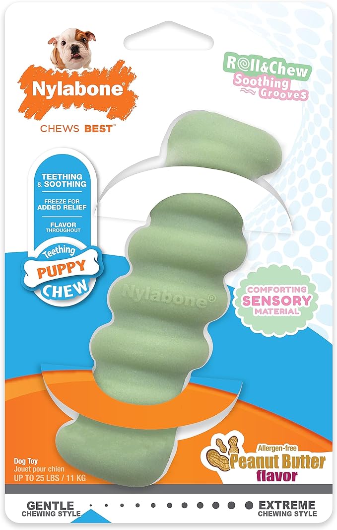 Nylabone Sensory Material Puppy Chew Toy Stick - Puppy Teething Toy for Boredom & Stimulation - Puppy Supplies - Peanut Butter Flavor, Small/Regular (1 Count)