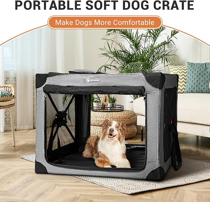 MIU COLOR Collaspsible Quick Set-up Dog Crate-32inch Portable Travel for Medium Dog,3-Door & Durable Mesh Windows and Soft mat,Indoor & Outdoor,Travel…